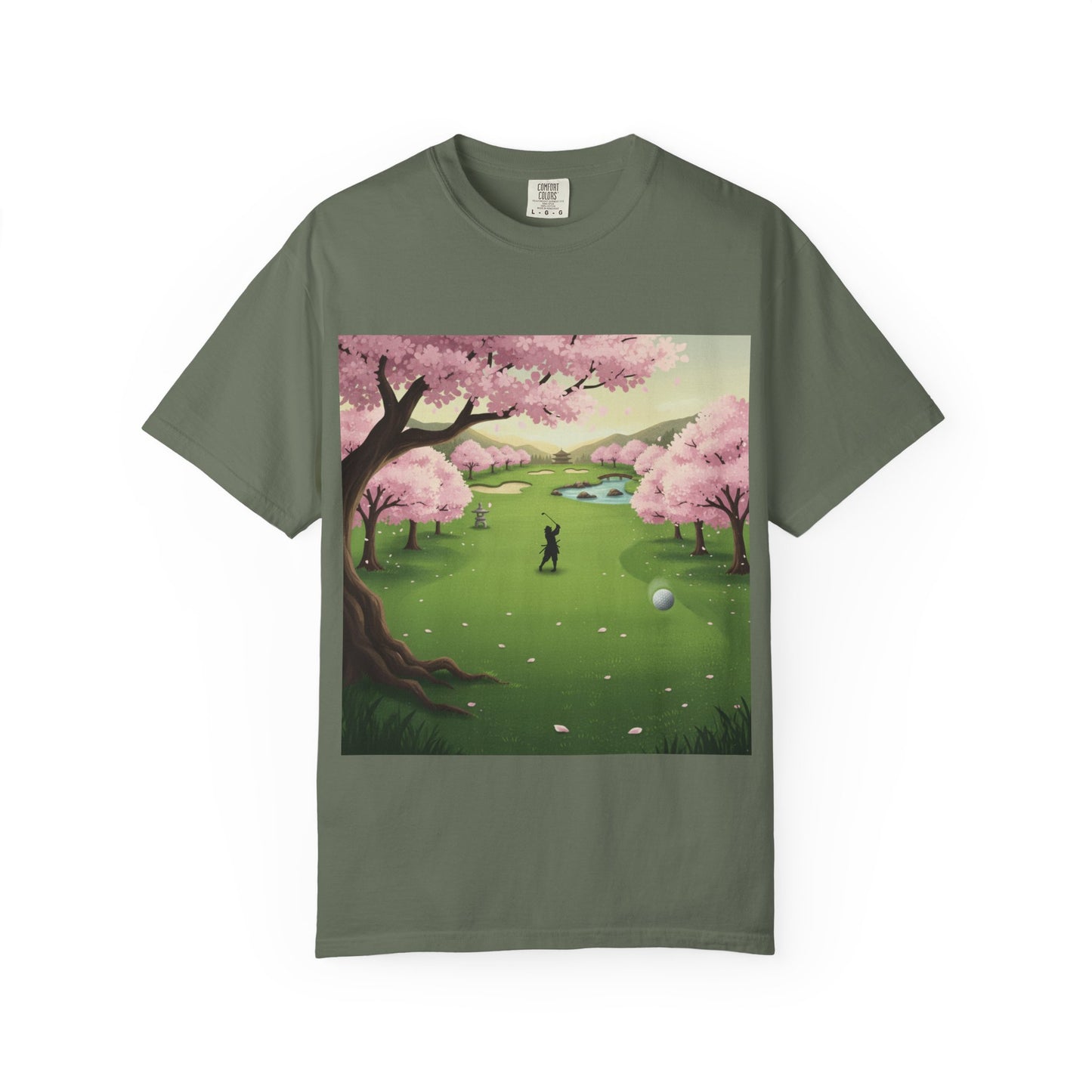 Zen Spot Customized Comfort Colors Golf Course Cherry Blossom T-Shirt – Scenic Golfer Graphic Tee