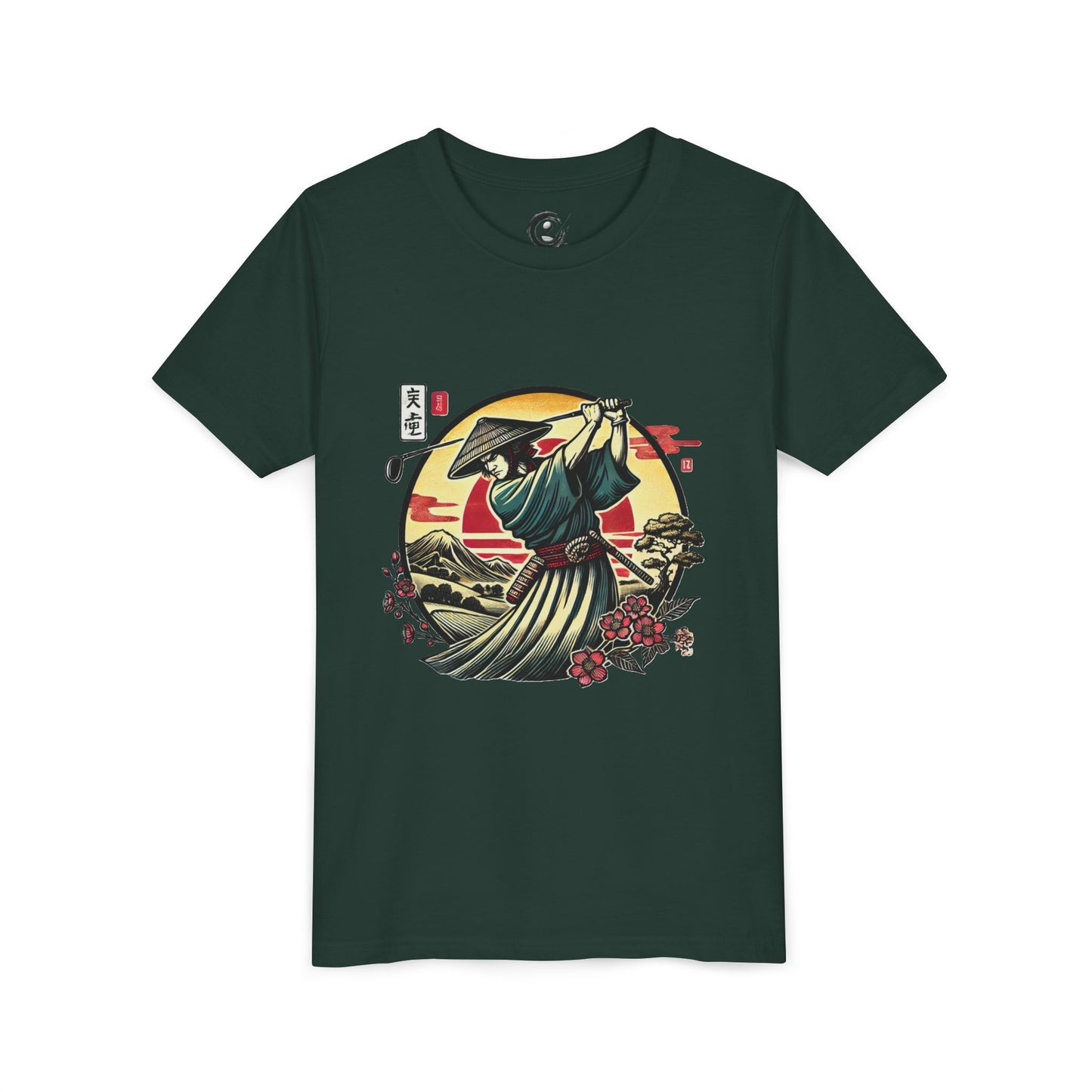 Zen Spot Golf Custom Samurai Golfer Sunset Graphic Youth T-Shirt