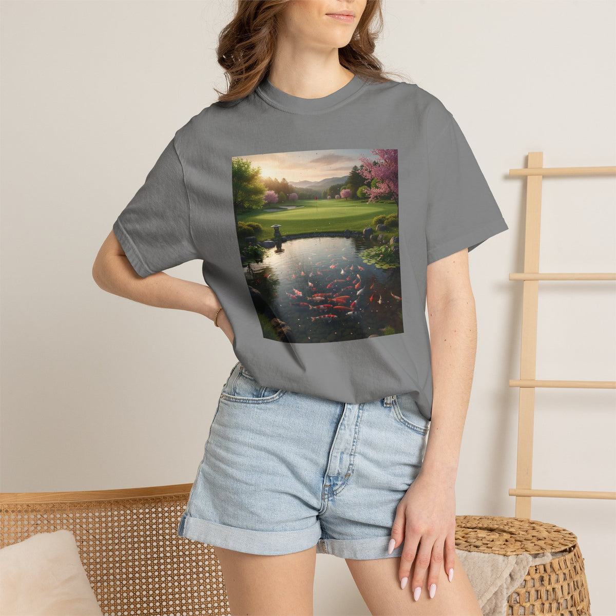 Zen Koi Pond Golf Course Sunset Graphic T-Shirt