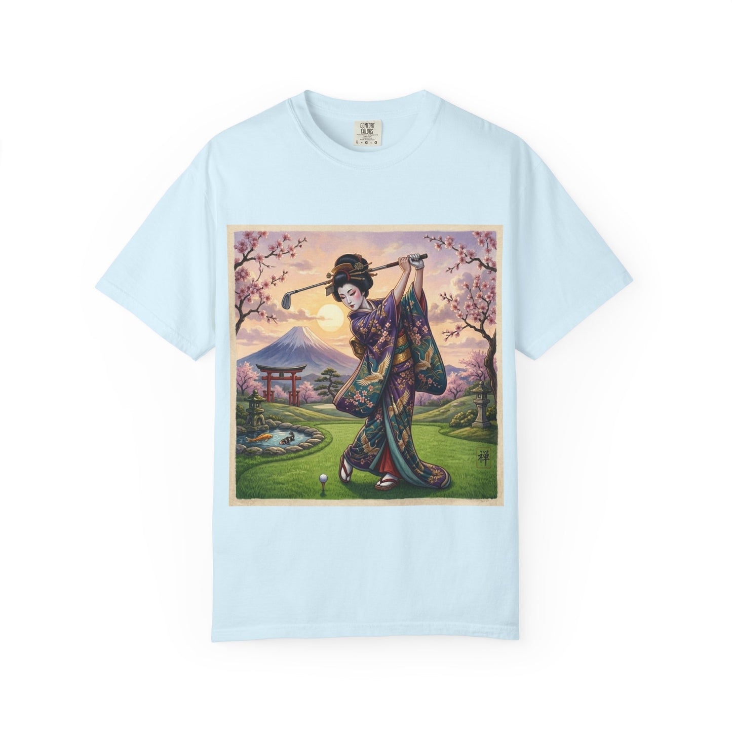 Zen Spot Golf Custom Geisha Golfing Sunset T-Shirt