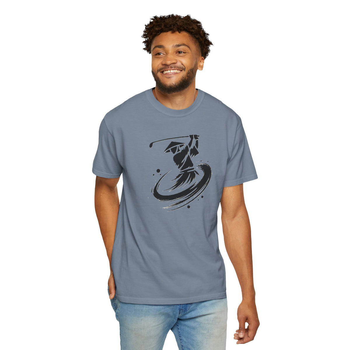 Brushstroke Zen Golfer Swing Graphic T‑Shirt