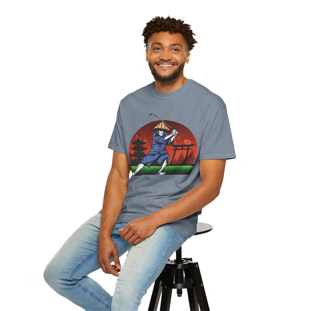 Japanese Sunset Samurai Golfer Graphic T-Shirt
