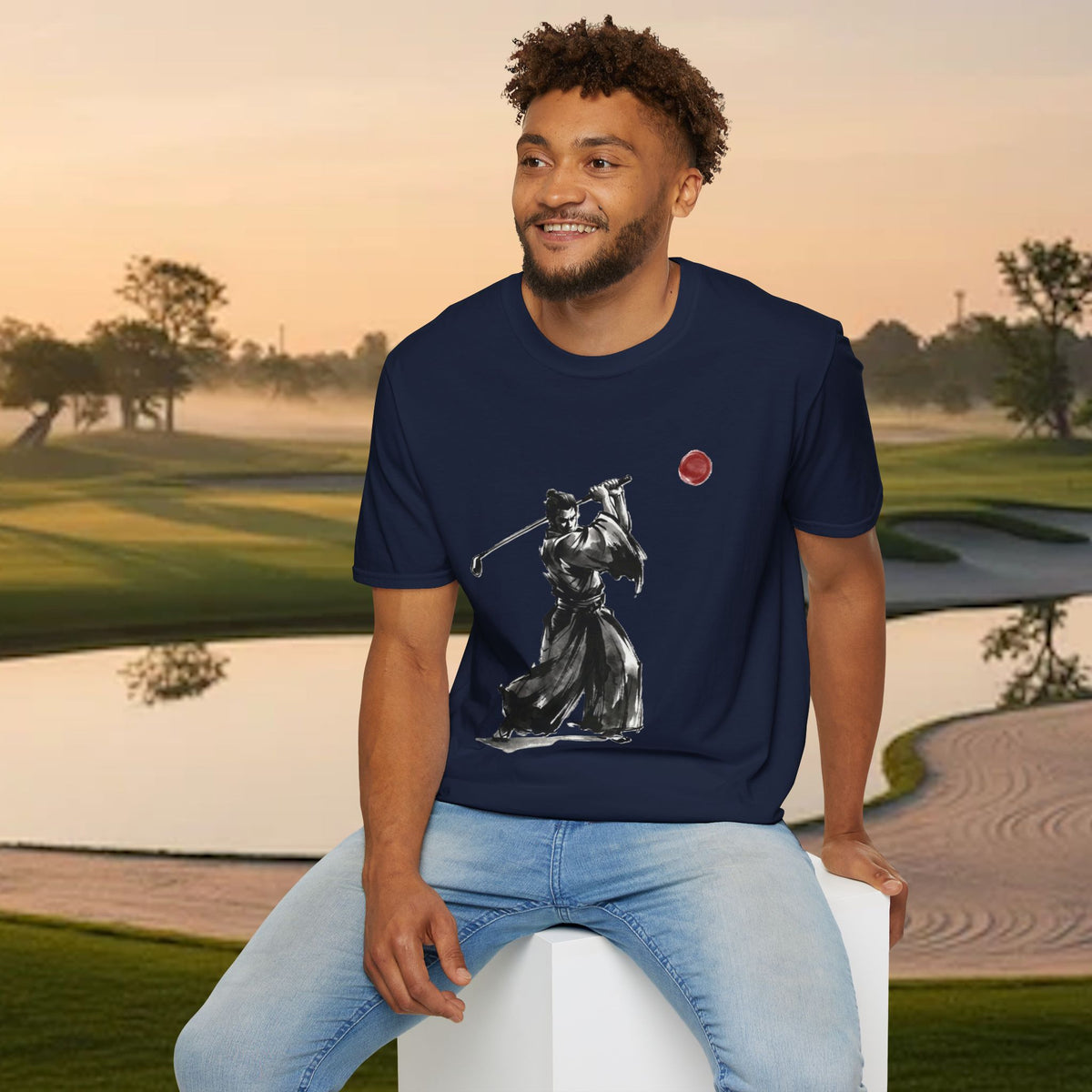Samurai Golfer T-Shirt — Zen Golf Brushstroke Design