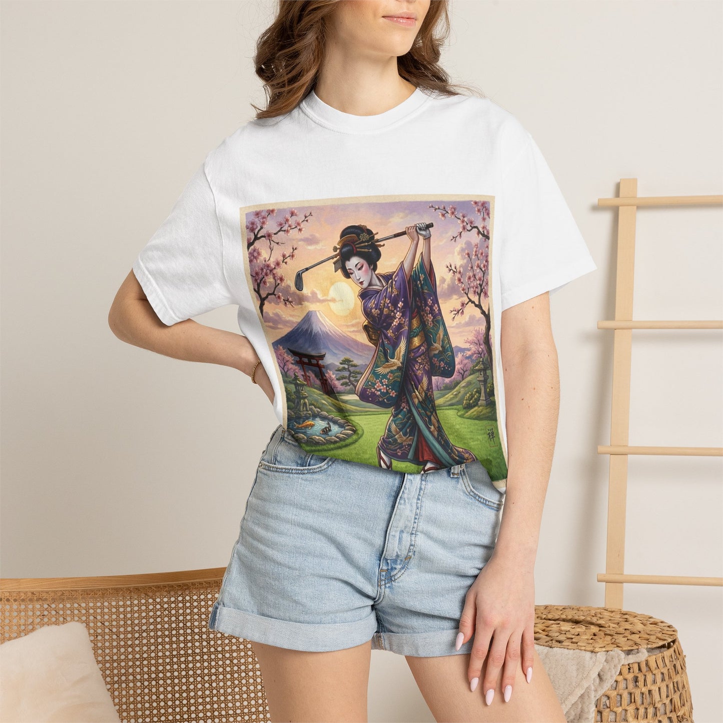Zen Spot Golf Custom Geisha Golfing Sunset T-Shirt