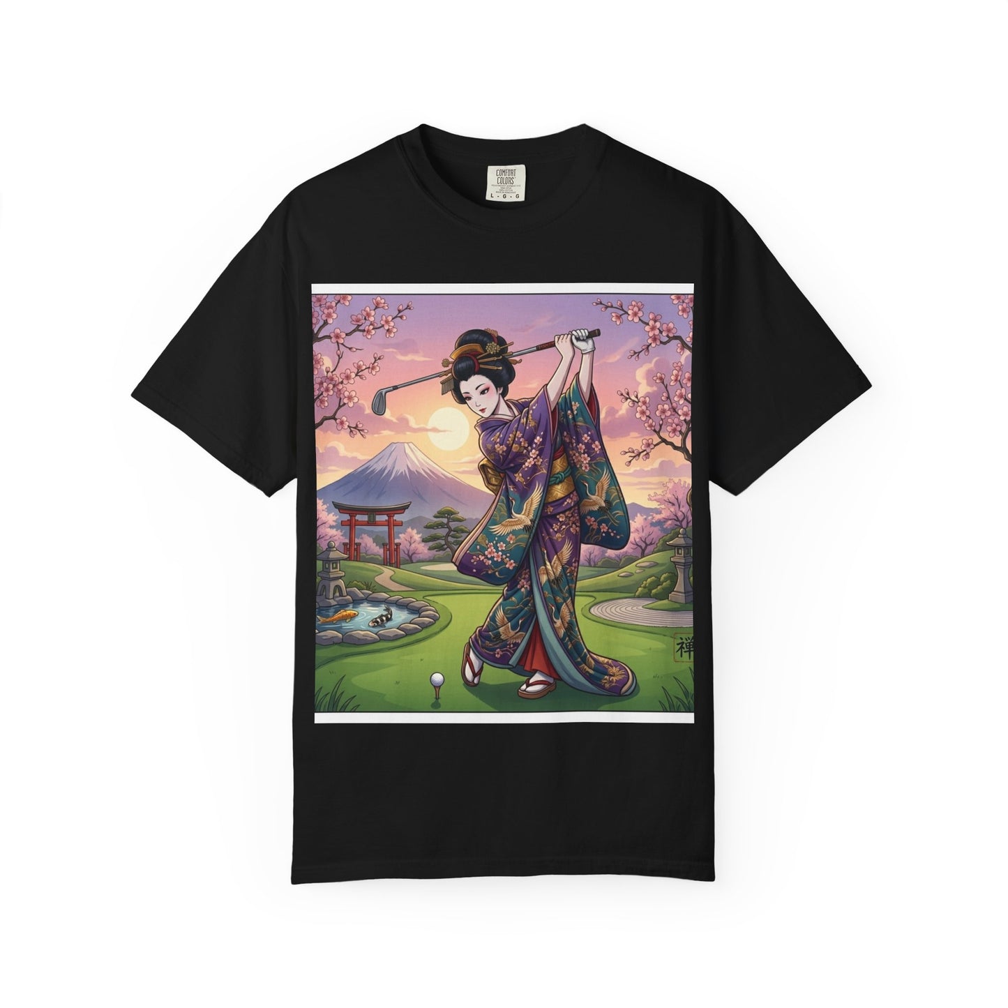 Zen Spot Golf Custom Kimono Art Geisha Golfing Sunset T-Shirt