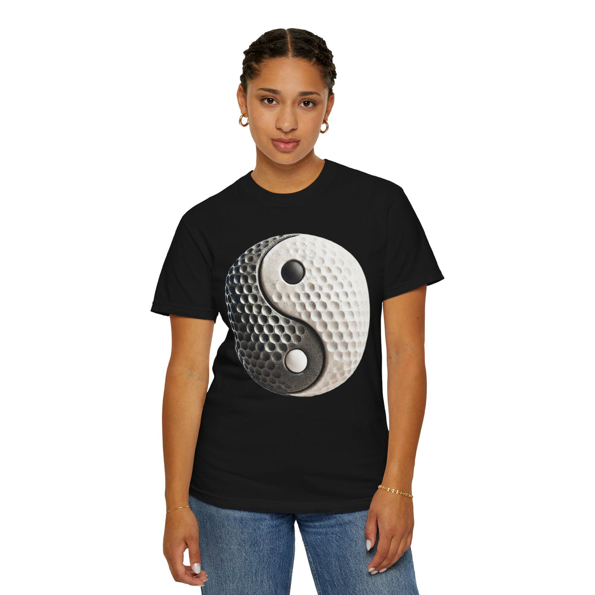 Stone Yin Yang Golf Ball Chest and Back Graphic T-Shirt