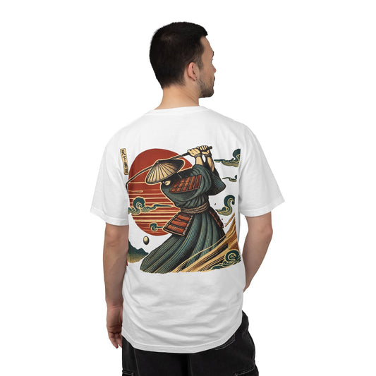 Vintage Samurai Golfer Sunset Front and Back Graphic T-Shirt