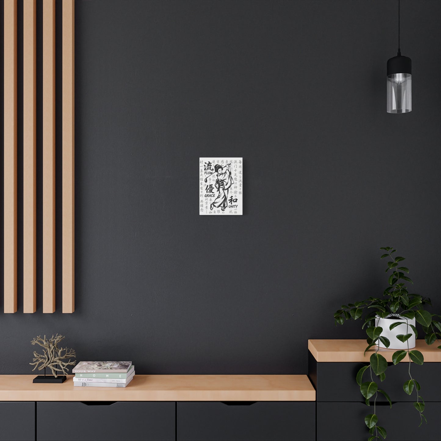 Geisha Golf Art Canvas — 'Flow, Grace, Unity' Stretched Matte Wall Decor