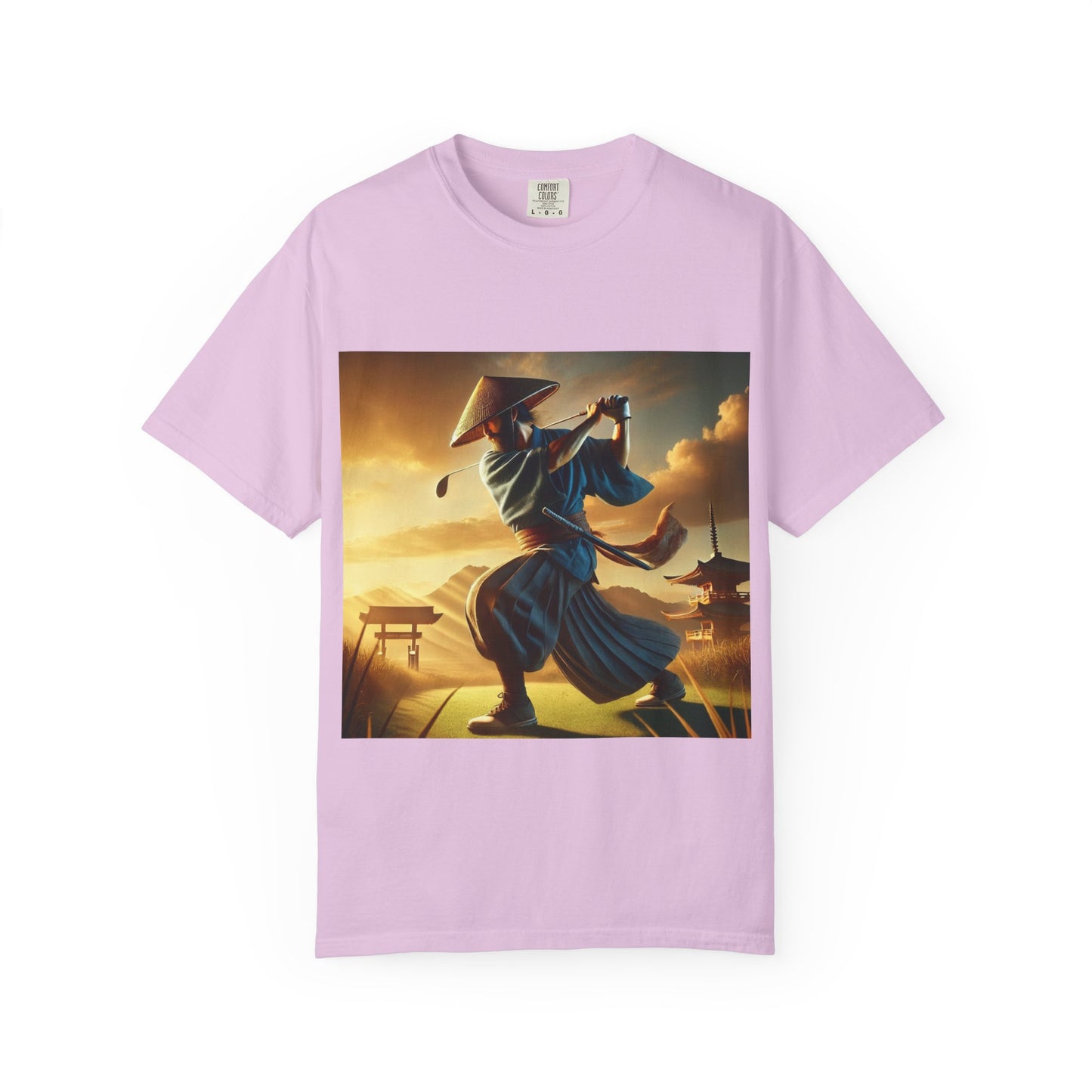 Zen Spot Golf Custom Vintage Martial Arts Samurai Golfer Sunset Graphic T-Shirt