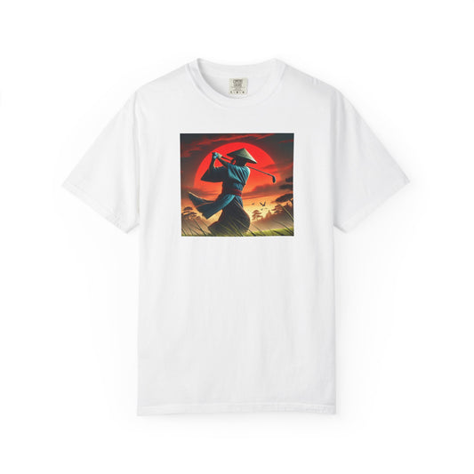 Samurai Sunset Warrior Golfer Art Graphic T-Shirt