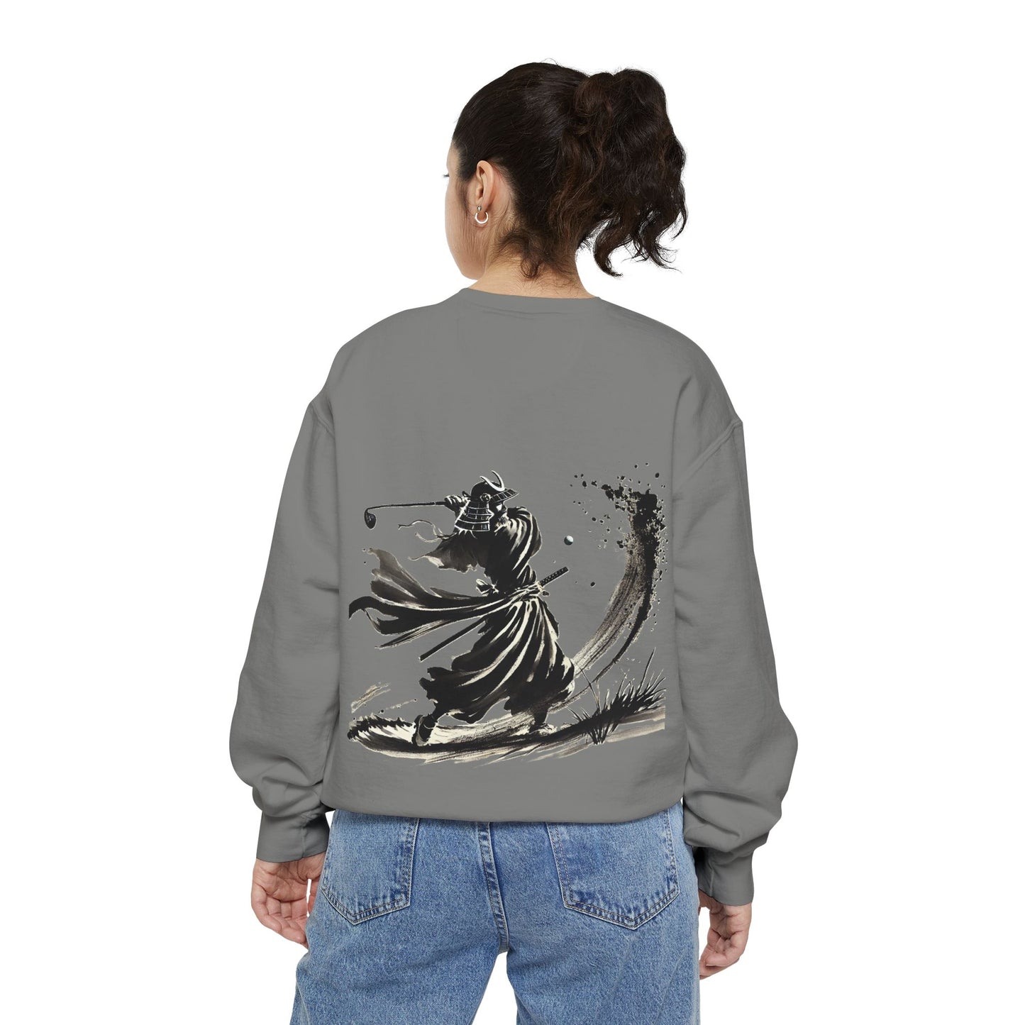 Zen Spot Golf Custom Ink Brush Warrior Samurai Golfer Graphic Sweatshirt