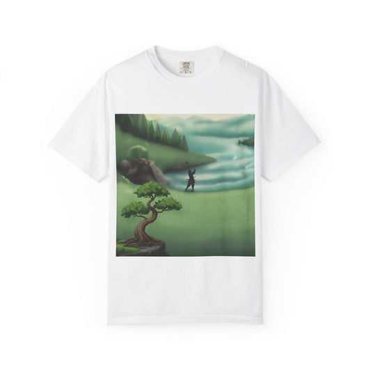Golf Course Landscape T‑Shirt — Serene Golfer by Lake Graphic Tee