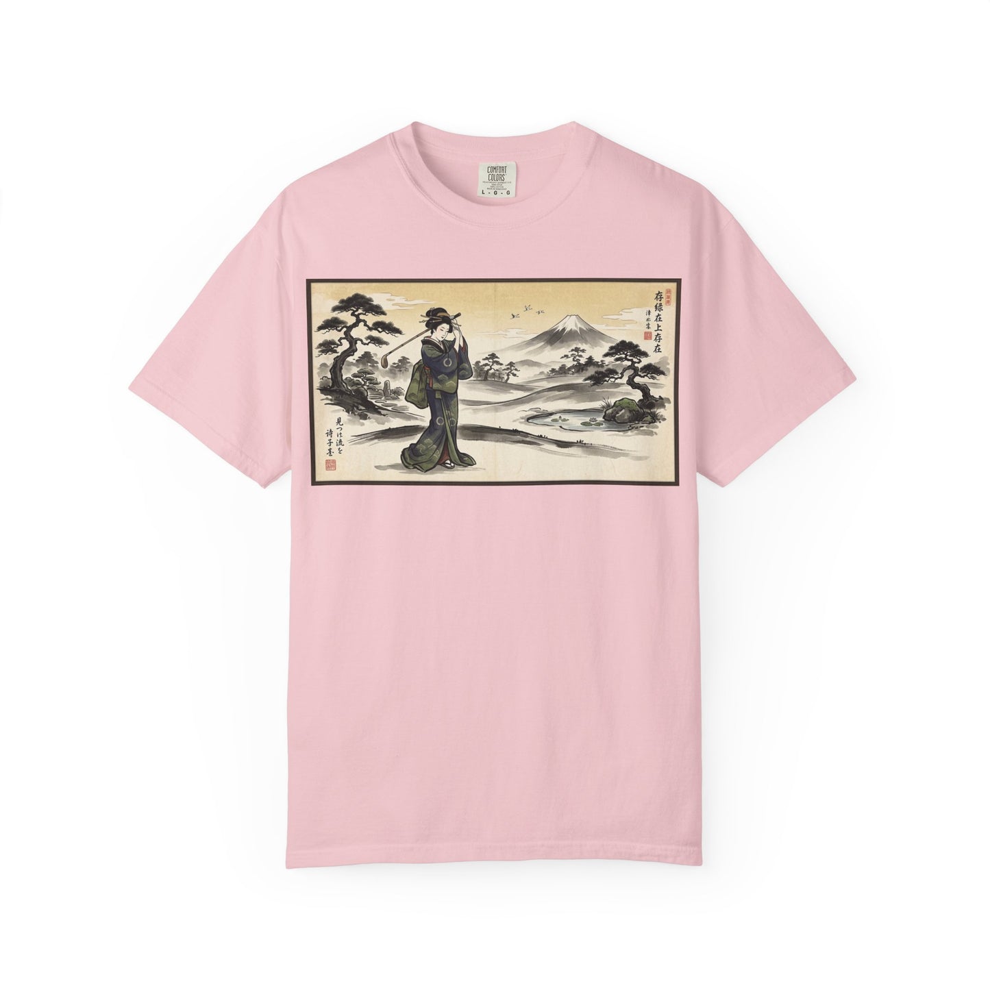 Zen Spot Golf Custom Vintage Geisha Golfer & Mount Fuji Graphic T-Shirt