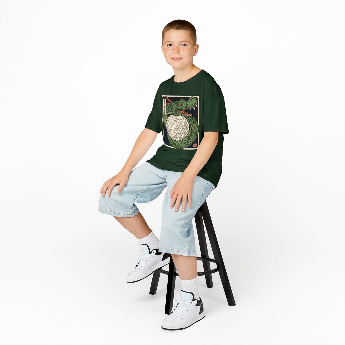Zen Spot Golf Custom Green Dragon Wrapping a Golf Ball Kids Graphic T-Shirt