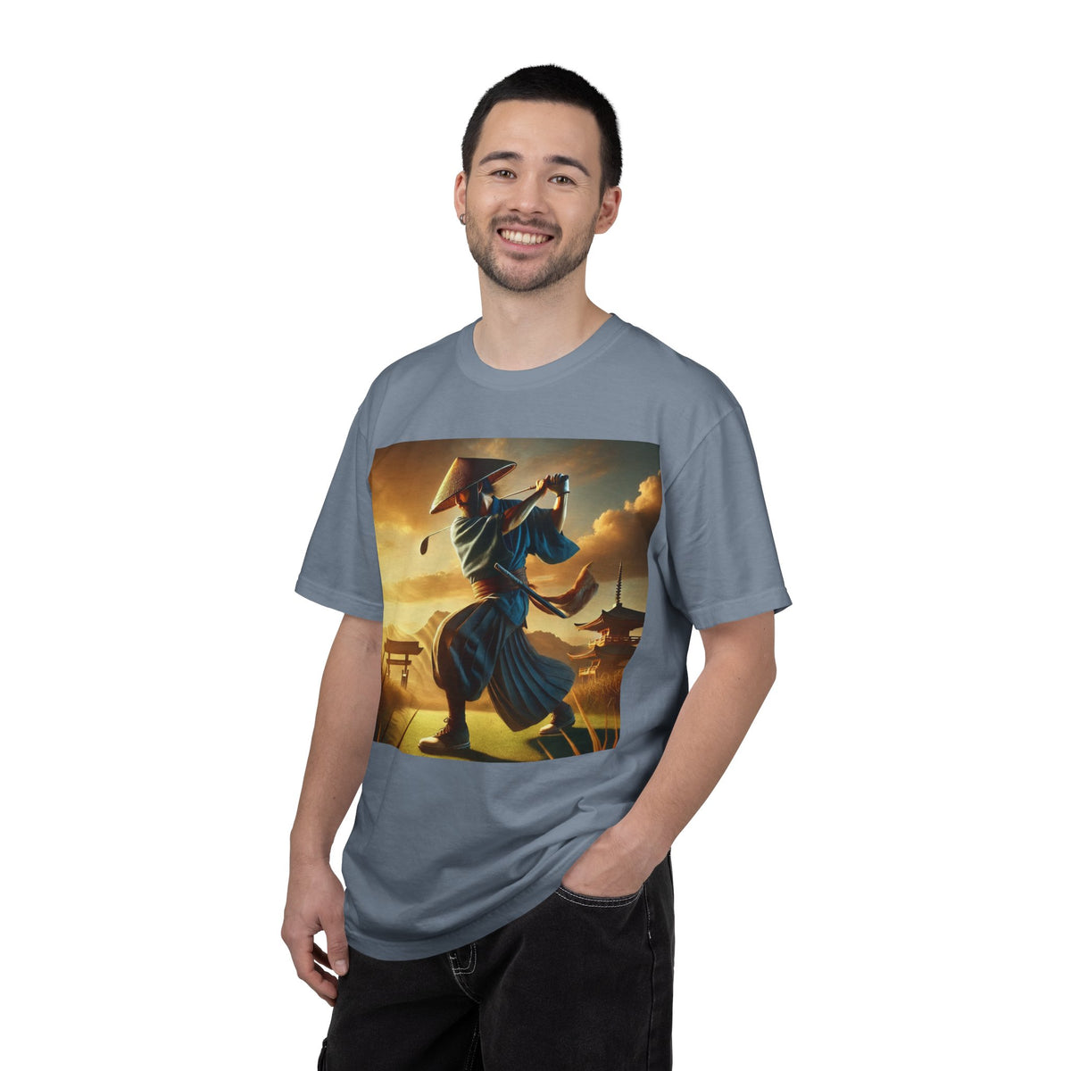Vintage Martial Arts Samurai Golfer Sunset Graphic T-Shirt
