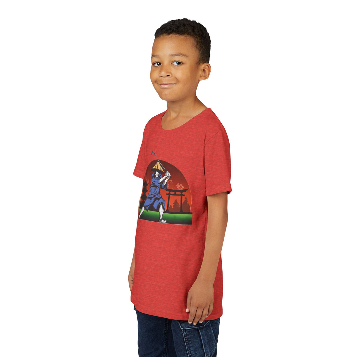 Japanese Samurai Golfer Retro Graphic Kid T-Shirt