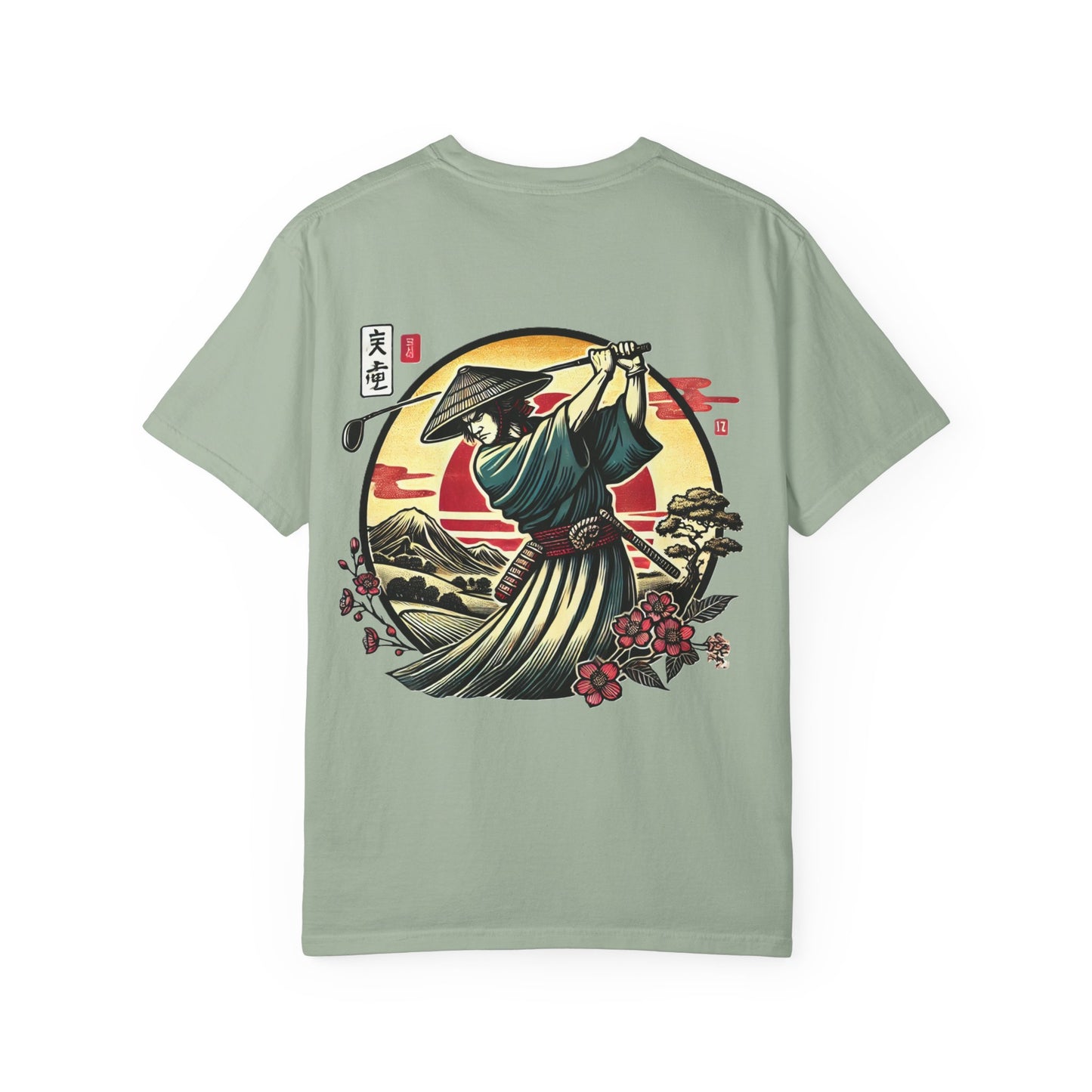 Zen Spot Golf Custom Japanese Warrior Samurai Golfer Sunset Graphic T-Shirt