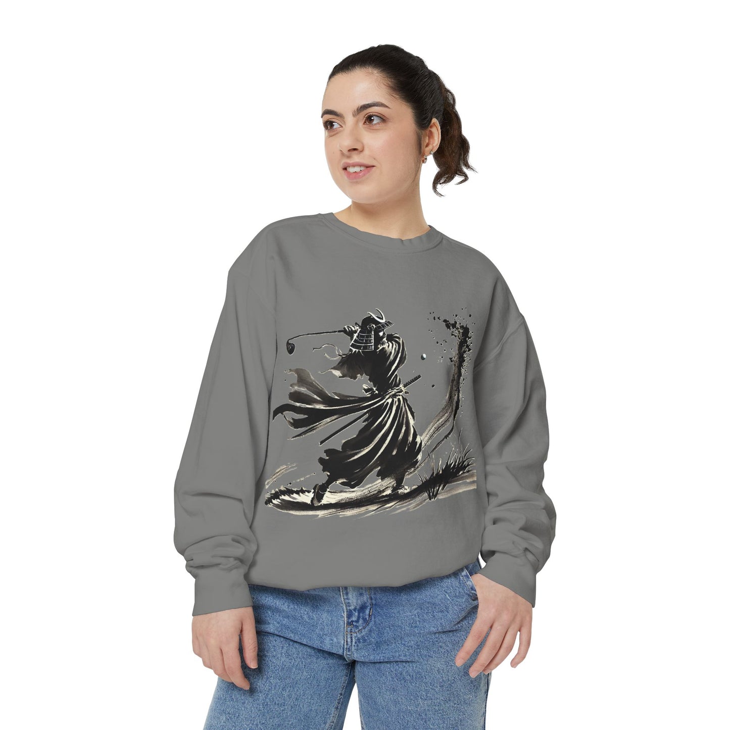 Zen Spot Golf Custom Ink Brush Warrior Samurai Golfer Sweatshirt