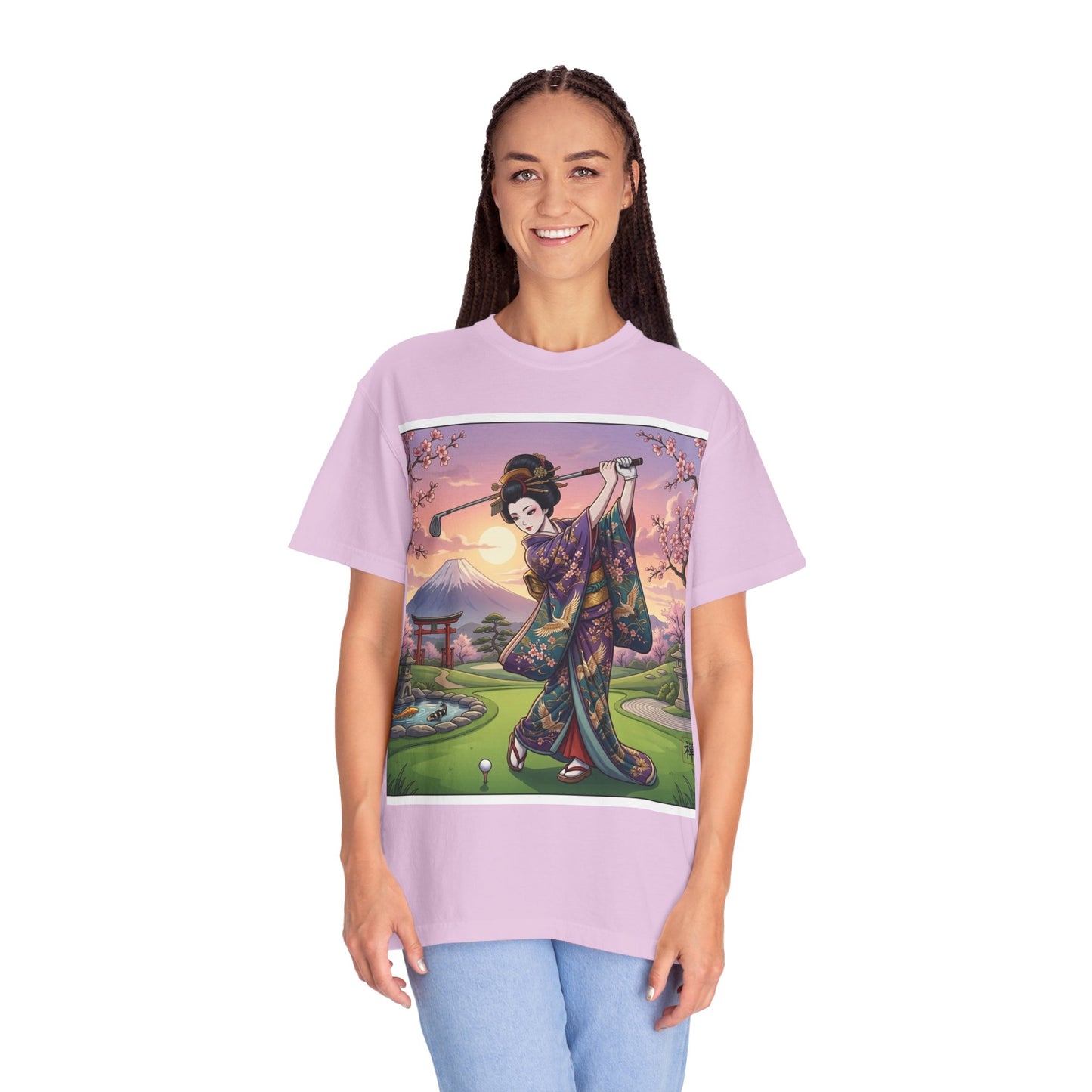 Zen Spot Golf Custom Kimono Art Geisha Golfing Sunset T-Shirt