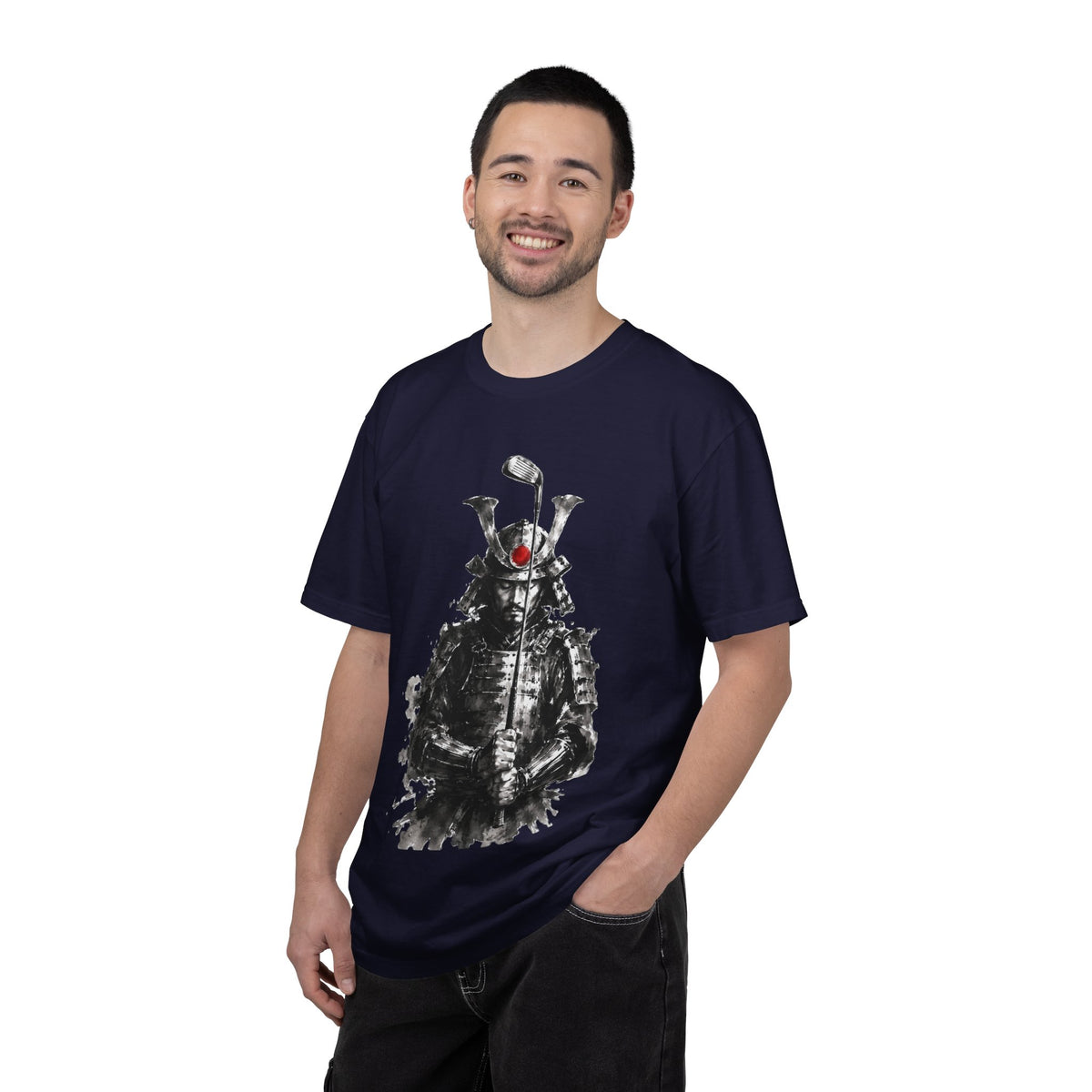 Samurai Golf T-Shirt — Ink Brush Warrior "The Focused Ronin" Design