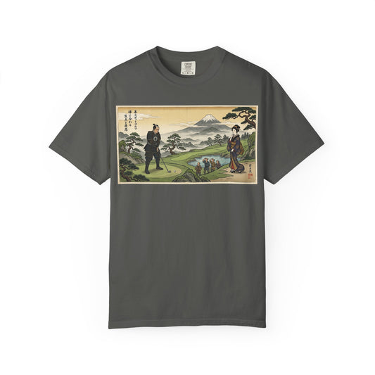 Zen Spot Customized Comfort Colors Vintage Samurai Landscape T-Shirt — Japanese Ukiyo-e Mount Fuji Graphic Tee
