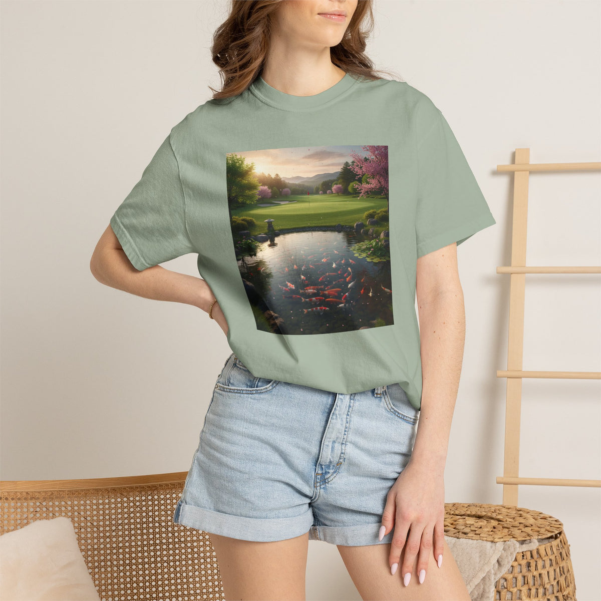 Zen Koi Pond Golf Course Sunset Graphic T-Shirt