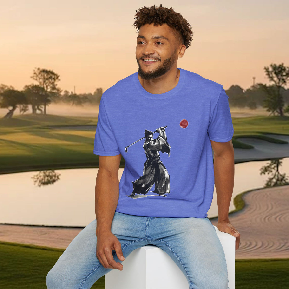 Samurai Golfer T-Shirt — Zen Golf Brushstroke Design