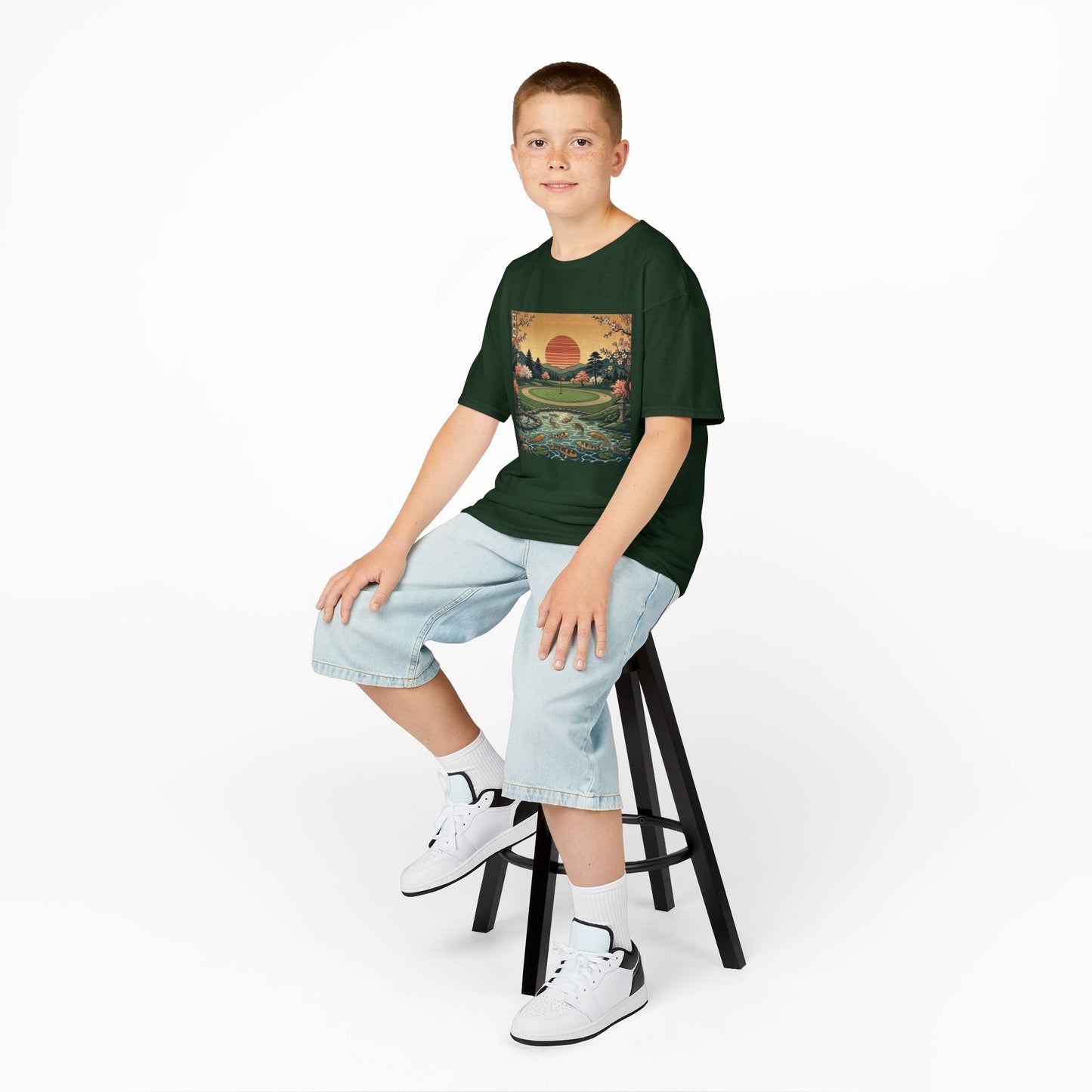 Zen Spot Golf Custom Vintage Japanese Sunset Golf Course Graphic Kids T-Shirt