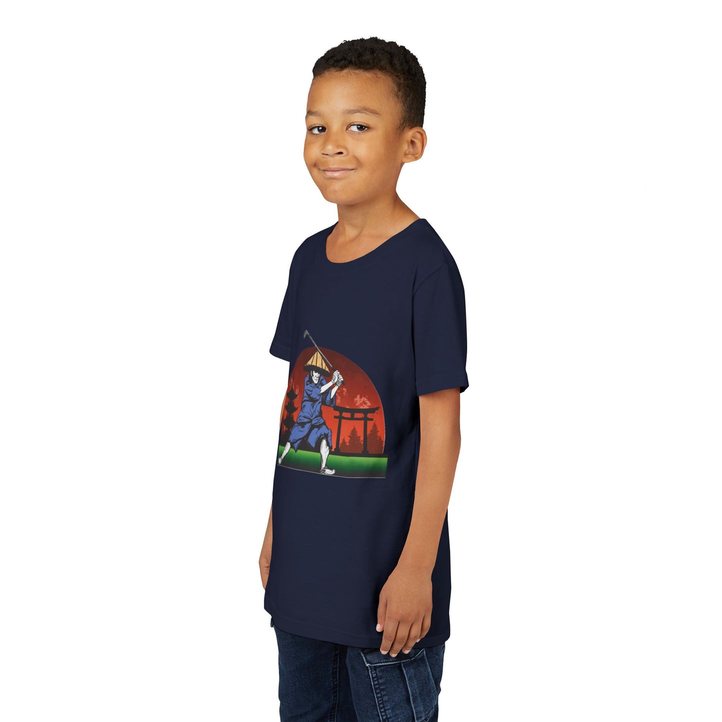Zen Spot Golf Custom Japanese Samurai Golfer Graphic Kid T-Shirt