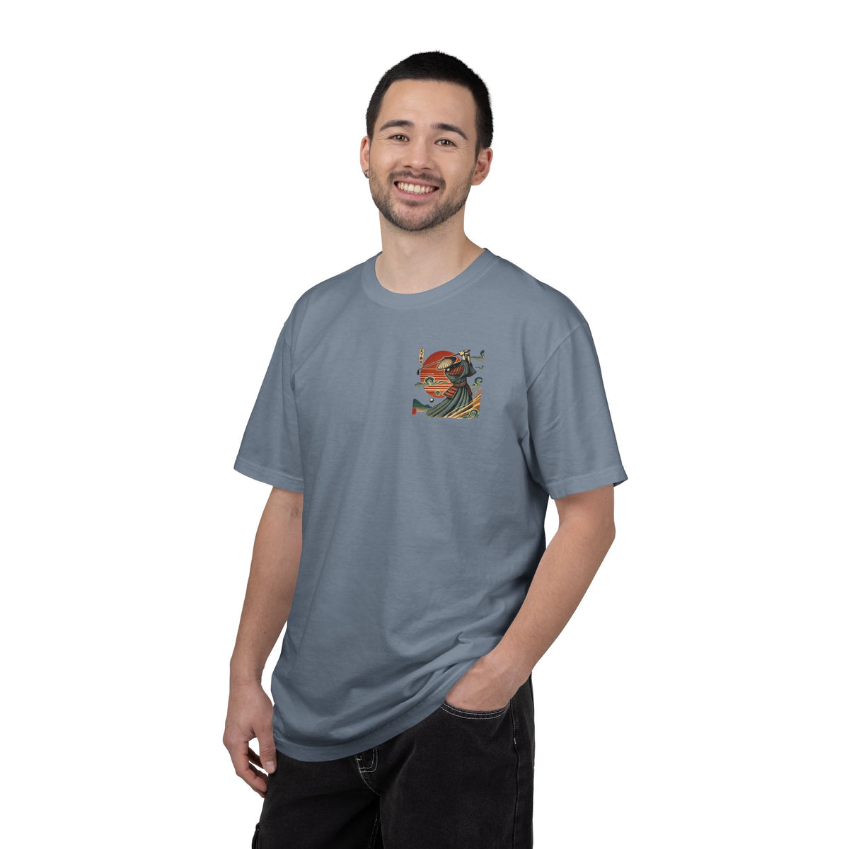 Vintage Samurai Golfer Sunset Front and Back Graphic T-Shirt
