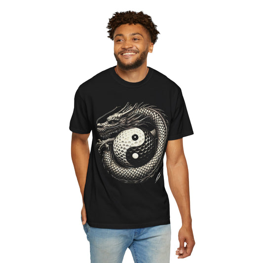 Yin Yang Dragon Golf Ball Front and Back Design Graphic T-Shirt