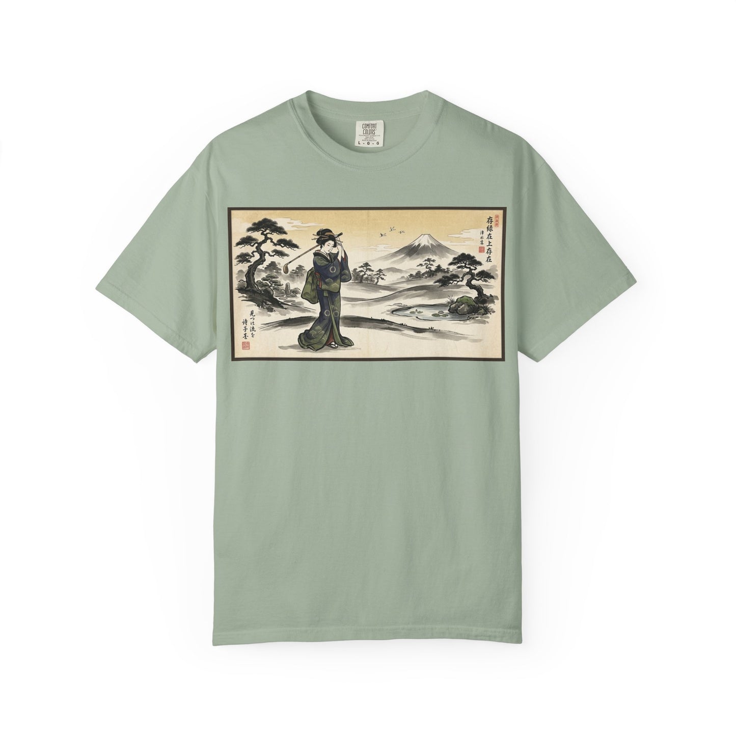 Zen Spot Golf Custom Vintage Geisha Golfer & Mount Fuji Graphic T-Shirt