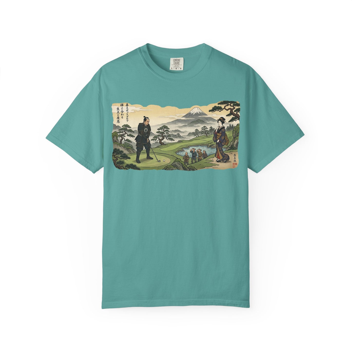 Zen Spot Custom Vintage Samurai Golfer Mount Fuji Landscape Graphic T-Shirt