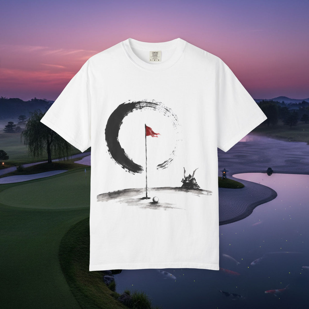 Zen Golf T-Shirt — Minimalist Golf Flag & Enso Brushstroke Design