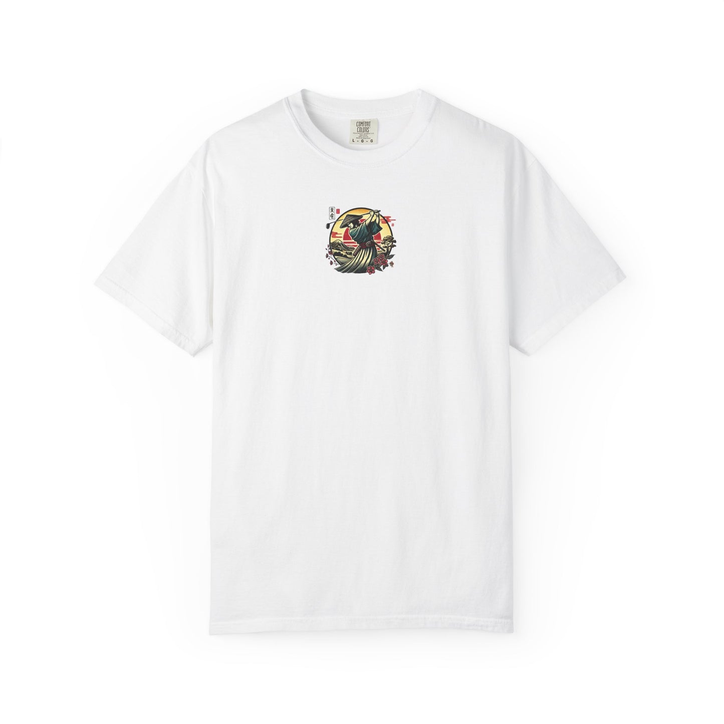 Zen Spot Golf Custom Japanese Warrior Samurai Golfer Sunset Graphic T-Shirt