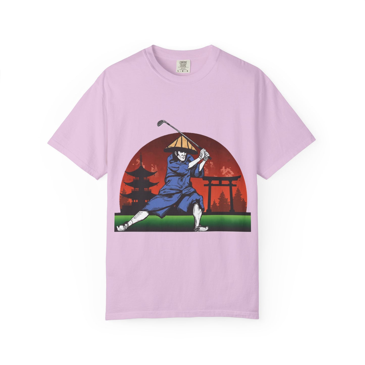 Zen Spot Golf Custom Japanese Sunset Samurai Golfer Graphic T-Shirt
