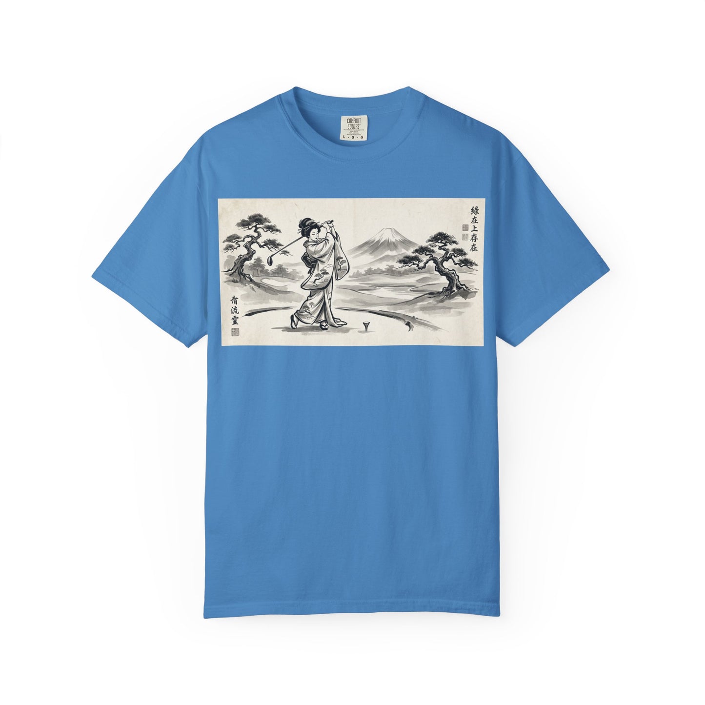 Zen Spot Customized Comfort Colors Japanese Sumi-e Landscape T-Shirt — Vintage Geisha & Mount Fuji Graphic Tee