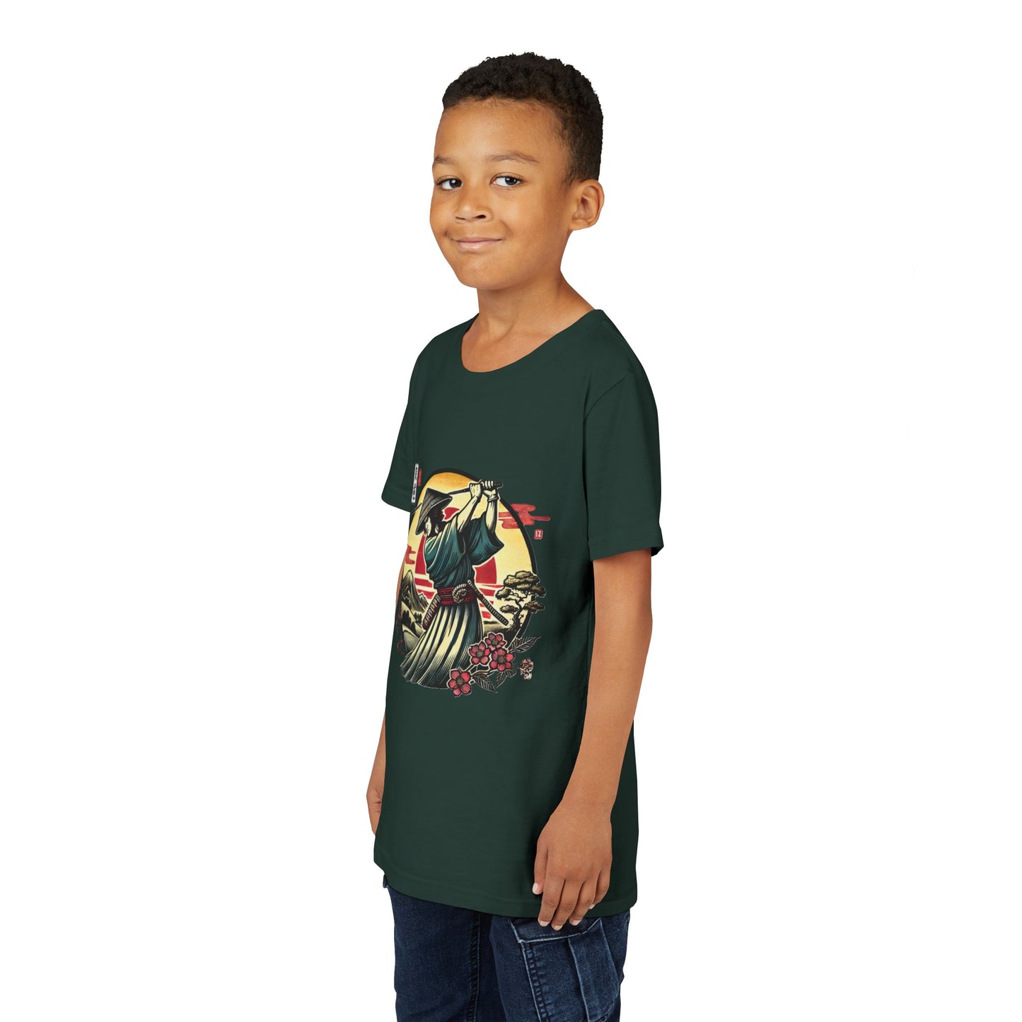 Zen Spot Golf Custom Samurai Golfer Sunset Graphic Youth T-Shirt