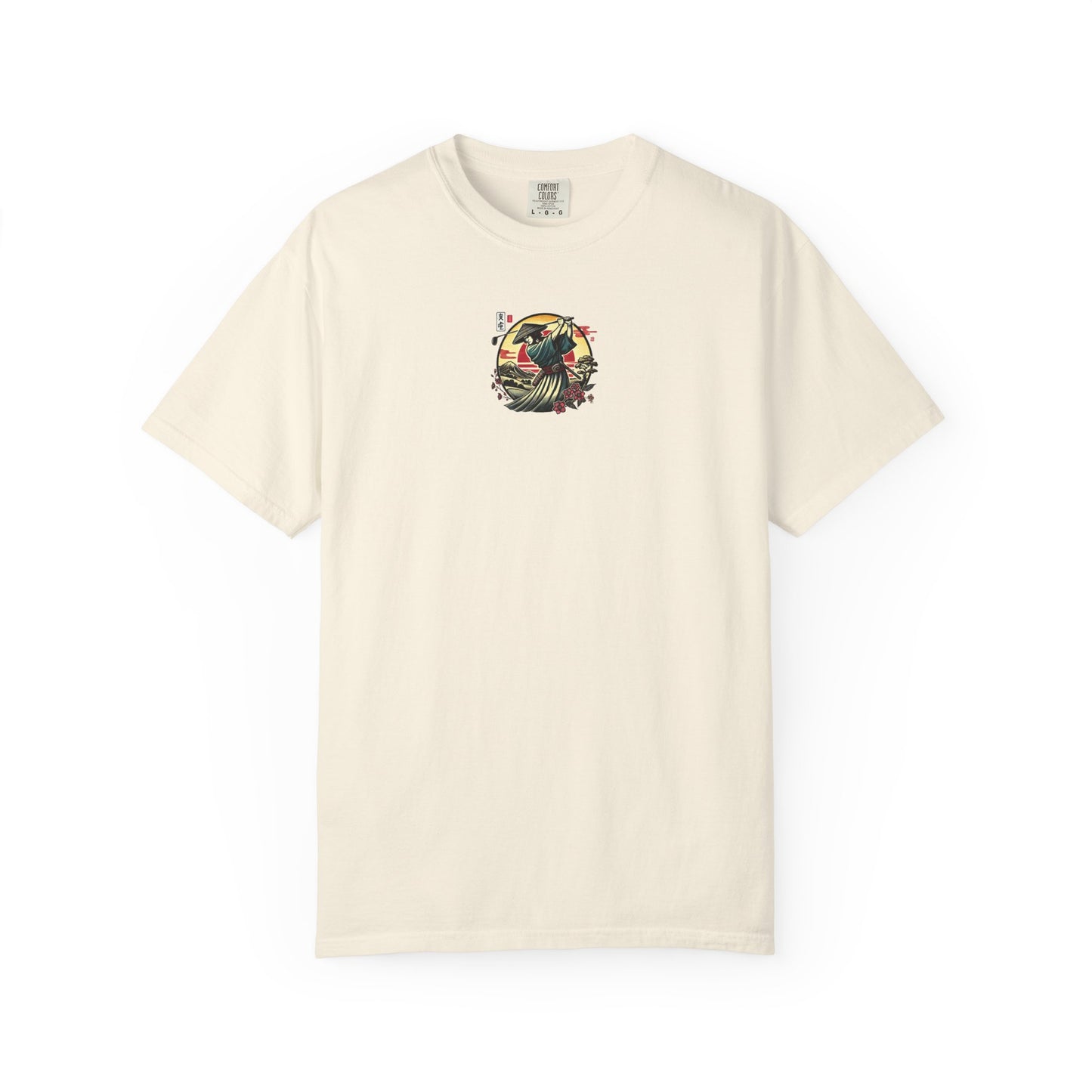 Zen Spot Golf Custom Japanese Warrior Samurai Golfer Sunset Graphic T-Shirt