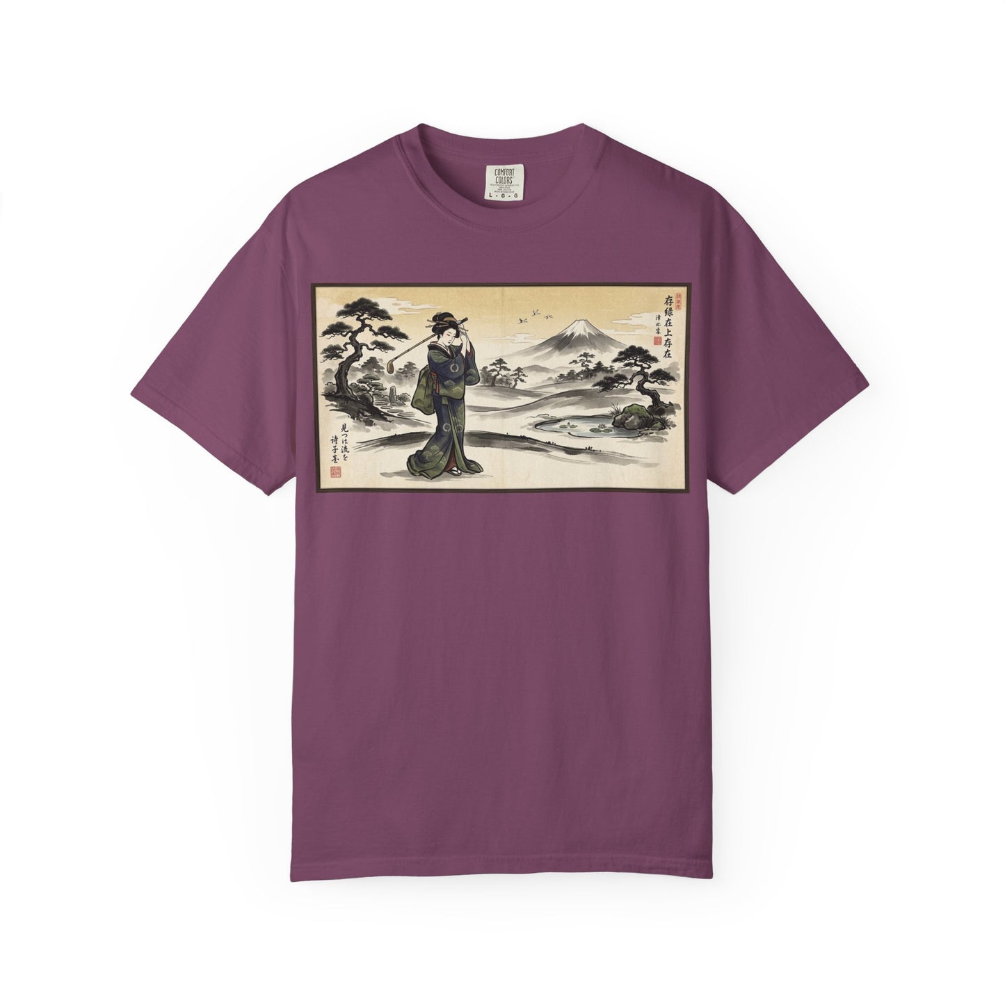 Zen Spot Golf Custom Vintage Geisha Golfer & Mount Fuji Graphic T-Shirt