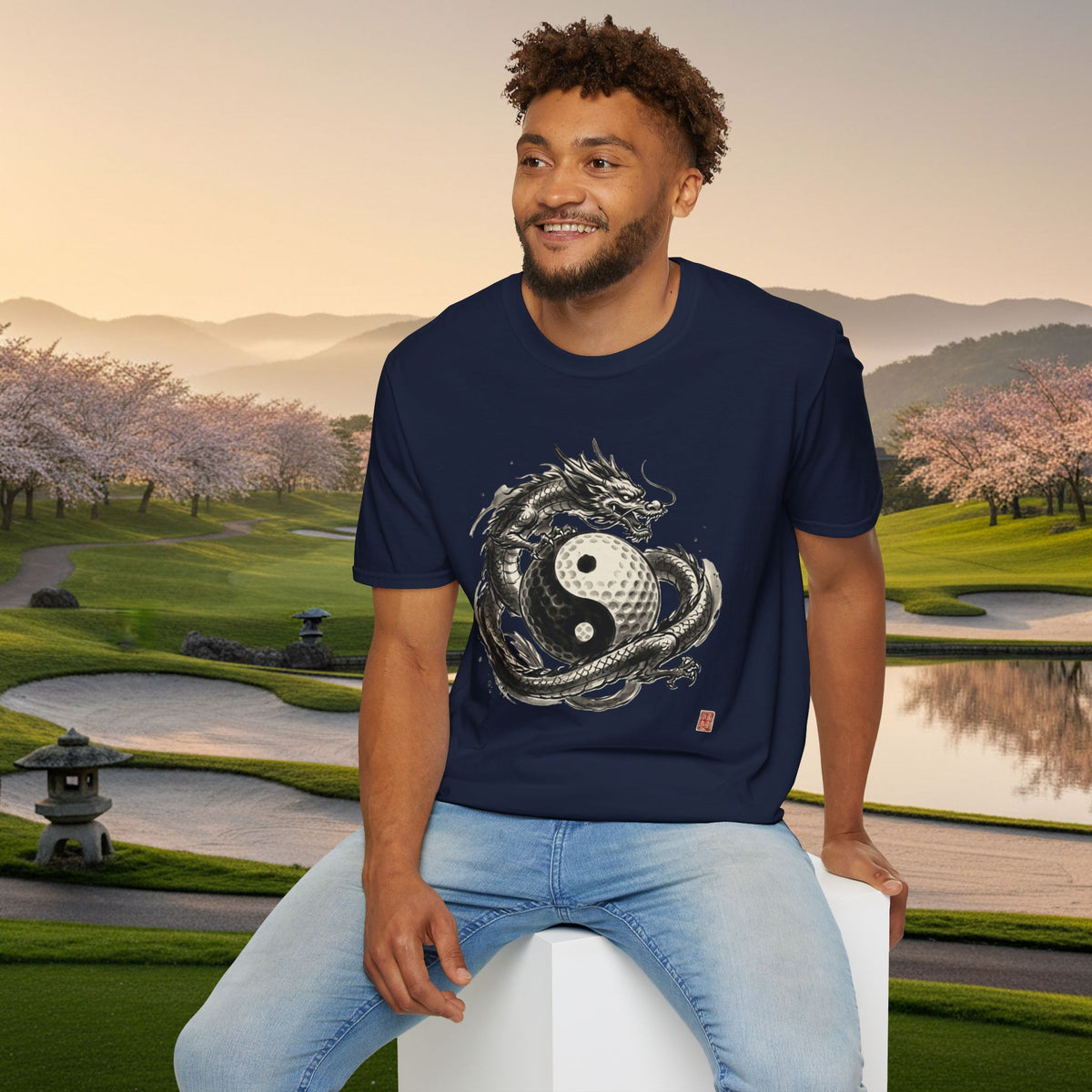 Yin Yang Golf Ball Dragon Golf T-Shirt — Asian Dragon Golf Ball Tee