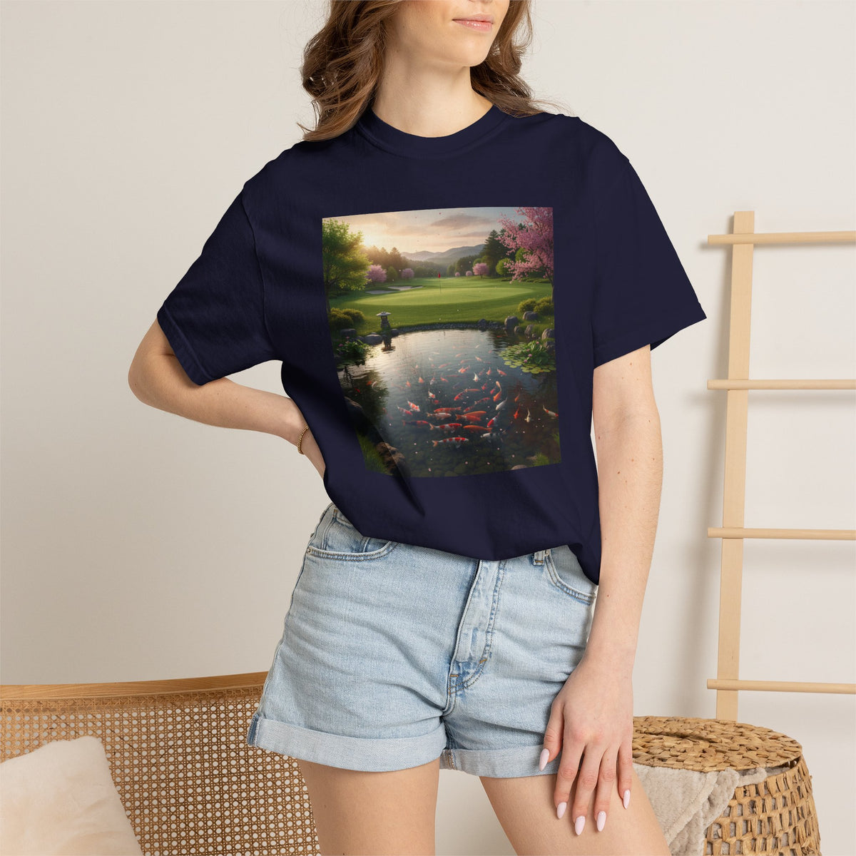 Zen Koi Pond Golf Course Sunset Graphic T-Shirt