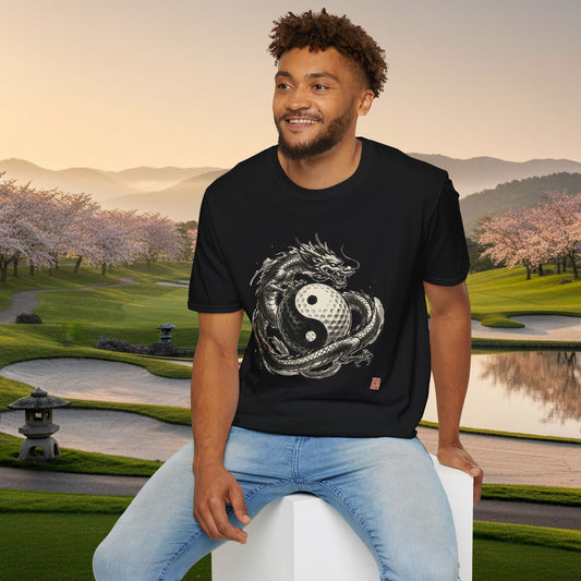 Yin Yang Golf Ball Dragon Golf T-Shirt — Asian Dragon Golf Ball Tee