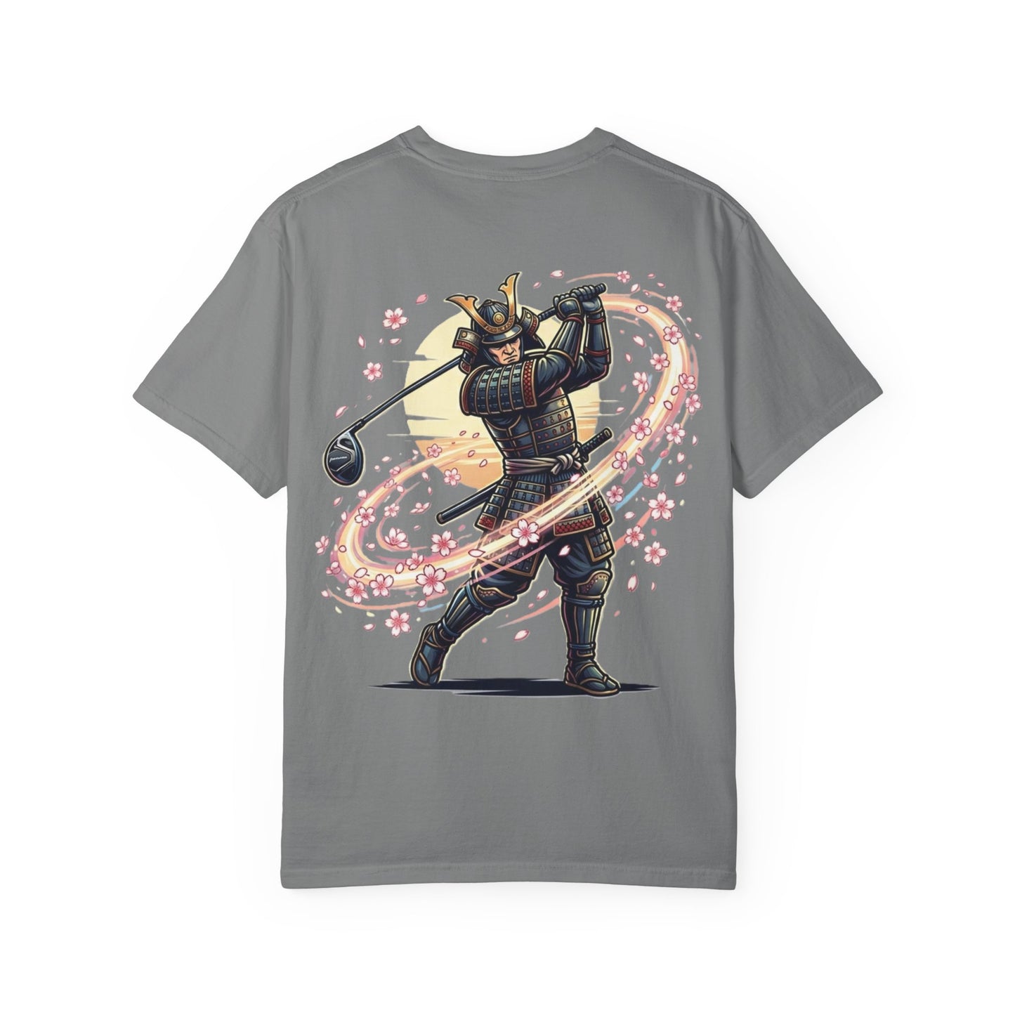 Zen Spot Customized Comfort Colors Samurai Golf T-Shirt — Warrior Golfer with Sakura Swing Graphic