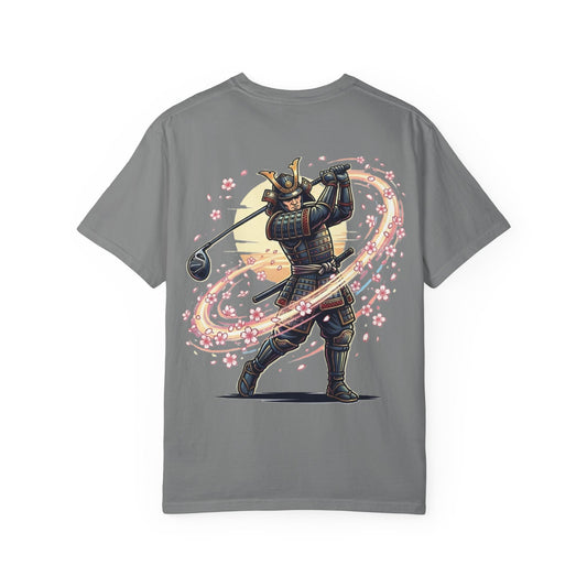 Zen Spot Customized Comfort Colors Samurai Golfer T-Shirt — Warrior Golfer with Sakura Swing Graphic