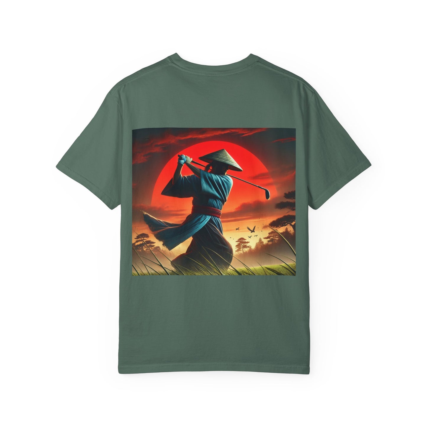 Zen Spot Golf Custom Sunset Warrior Samurai Golfer Graphic T-Shirt