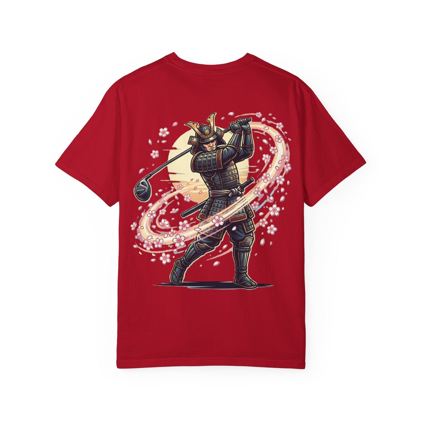 Zen Spot Customized Comfort Colors Samurai Golf T-Shirt — Warrior Golfer with Sakura Swing Graphic