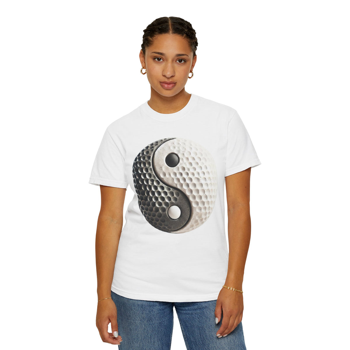 Stone Yin Yang Golf Ball Chest and Back Graphic T-Shirt