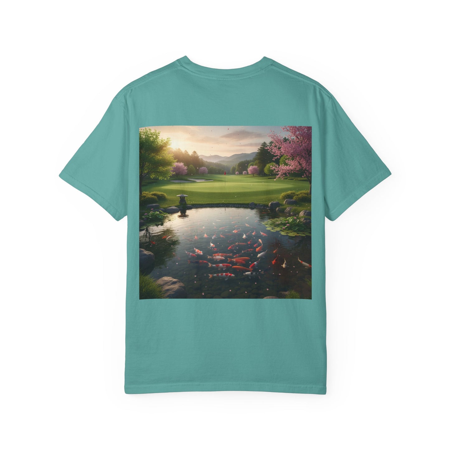 Zen Spot Golf Custom Koi Pond Sunset Graphic T-Shirt