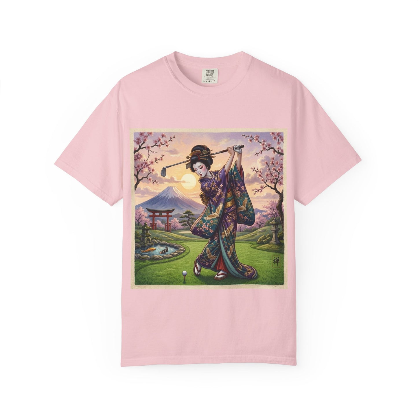 Zen Spot Golf Custom Geisha Golfing Sunset T-Shirt